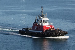 Tugboat in ocean